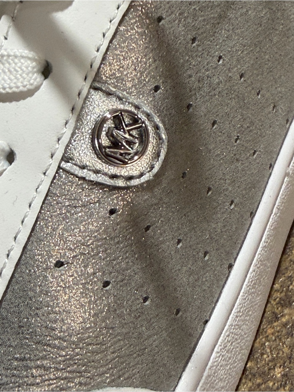 Michael Kors White and Silver Metallic Panel Sneakers - Picture 5 of 8